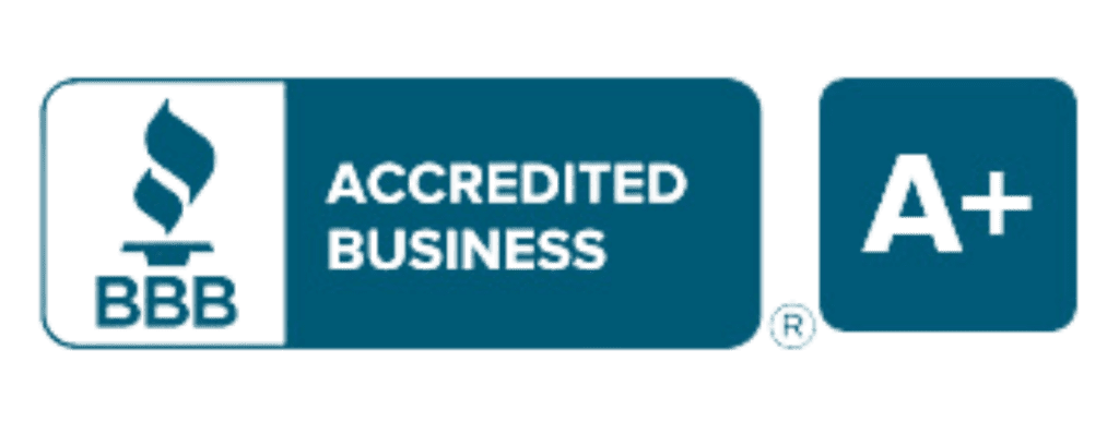 Better Business Bureau (BBB) Accredited Business logo with an A+ rating.